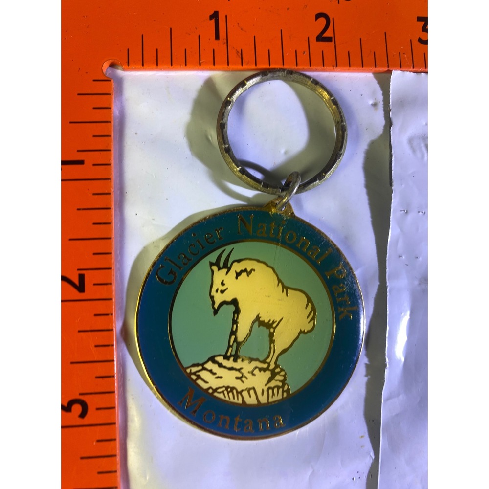 Vintage Glacier National Park Montana Mountain Goat Enamel Keychain Pinnacle